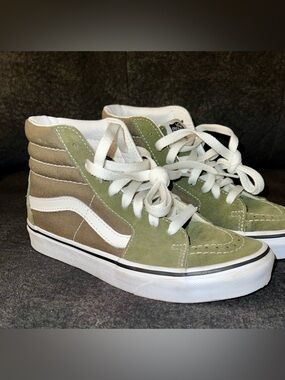 Vans Olive Green & White High Top Suede Skate Sneakers